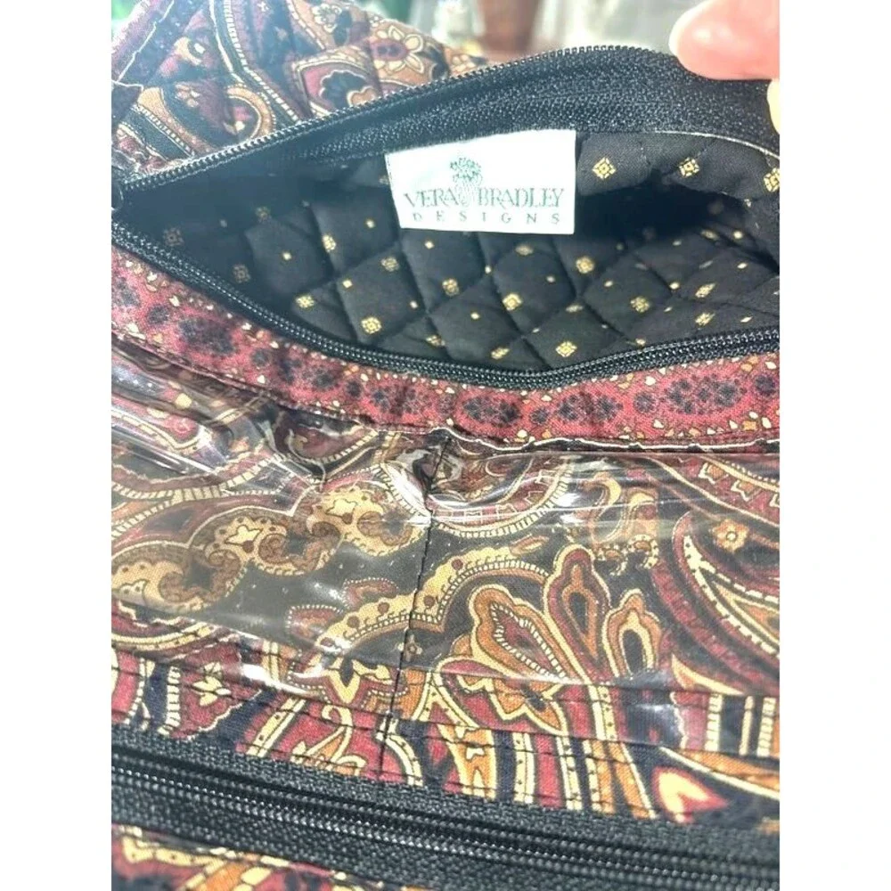 Rare Vintage 90s Vera Bradley Mocha Paisley Quilted Tri-Fold Cosmetic Case